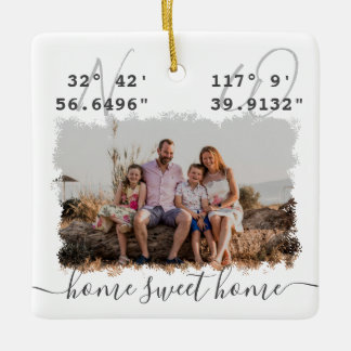 "Home Sweet Home" DMS Coordinates Family Photo Ceramic Ornament