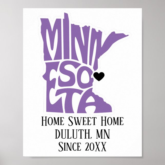 Home Sweet Home Duluth, MN Purple State Map Poster (Front)