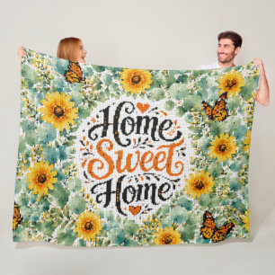 Home Sweet Home Eucalyptus With Yellow Flowers Fleece Blanket