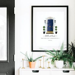 Home Sweet Home Family Navy Blue Watercolor Door Poster