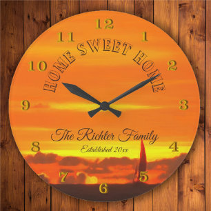 Home Sweet Home Family Sailboat Sunset 1300 Large Clock