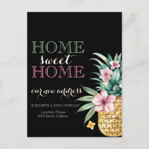 Home Sweet Home,Floral Pineapple,Black New Address Announcement Postcard