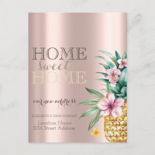 Home Sweet Home,Floral Pineapple,Rose Gold  Announcement Postcard