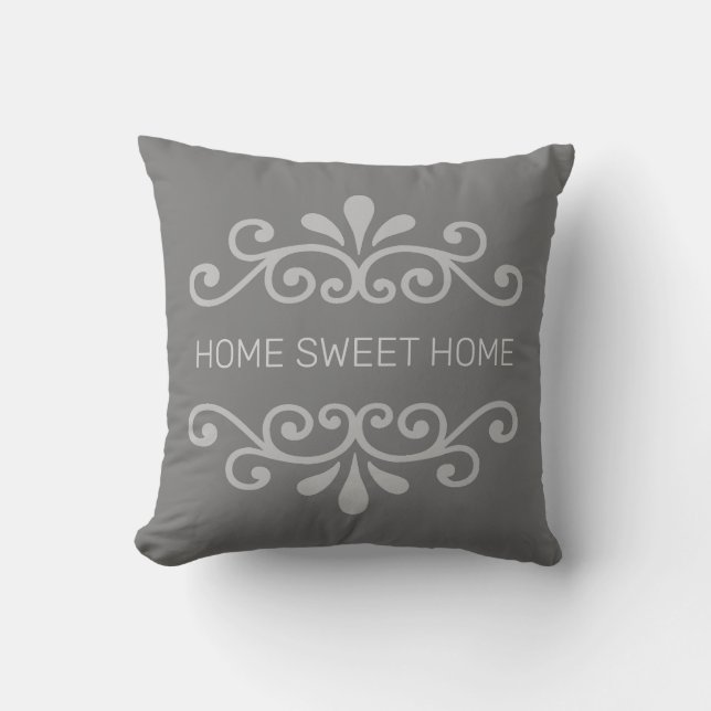 Home Sweet Home & Floral Vector on Grey Cushion (Front)