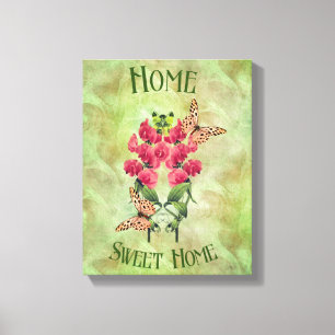 Home Sweet Home Flowers And Butterflies  Canvas Print