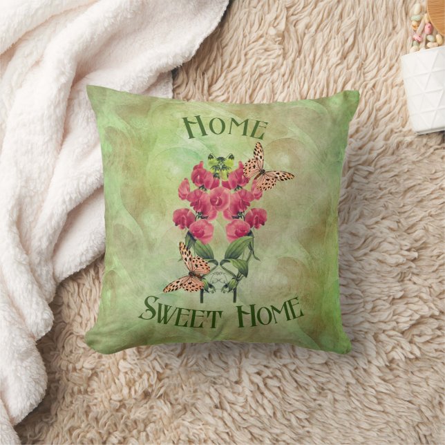 Home Sweet Home Flowers And Butterflies  Cushion (Blanket)
