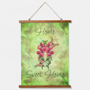 Home Sweet Home Flowers And Butterflies Hanging Tapestry