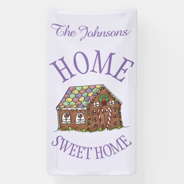 Home Sweet Home Gingerbread House Holiday Banner (Vertical)
