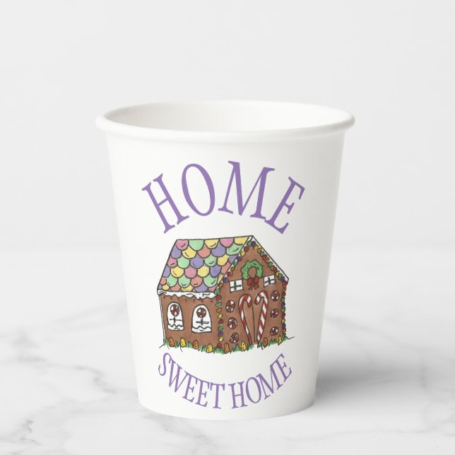 Home Sweet Home Gingerbread House Holiday Paper Cups (Front)