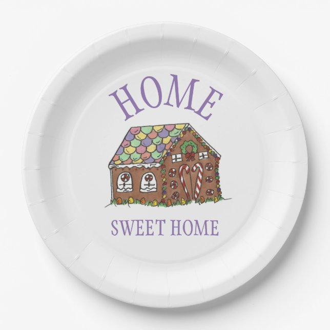 Home Sweet Home Gingerbread House Holiday Paper Plate (Front)