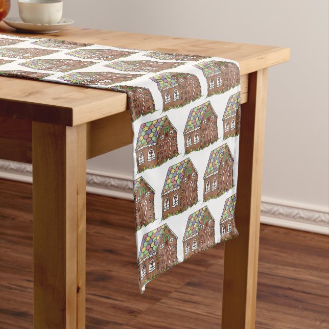 Home Sweet Home Gingerbread House Holiday Short Table Runner (In Situ)