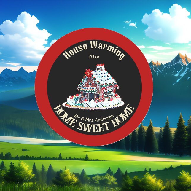 Home Sweet Home Gingerbread House Warming Party  Classic Round Sticker (Home Sweet Home Gingerbread House Warming Party Classic Round Sticker)