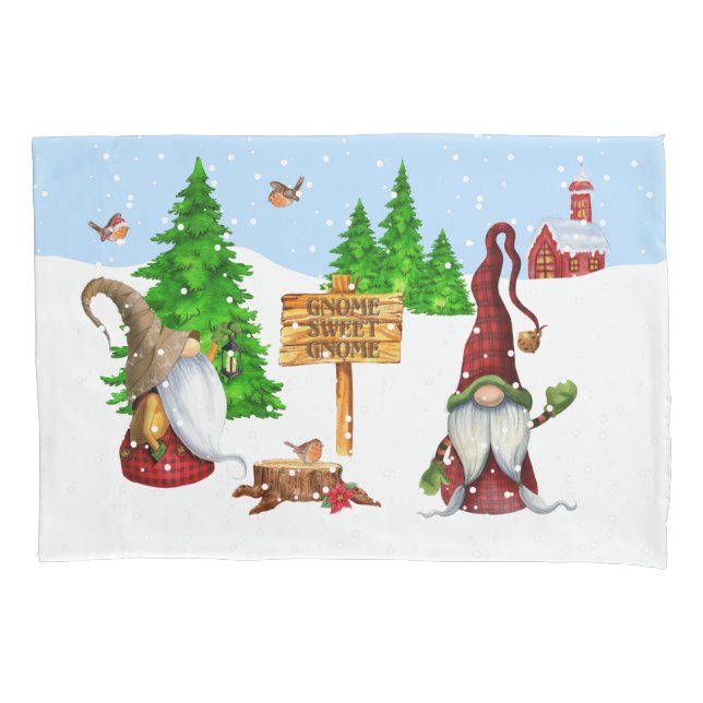 Home Sweet Home Gnome Winter Scene Pillowcase (Front)