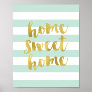 Home Sweet Home Gold and Mint   Art Print
