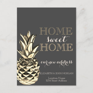 Home Sweet Home,Gold Metallic Pineapple  Announcement Postcard