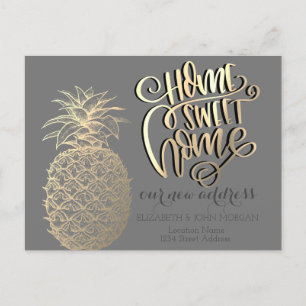 Home Sweet Home,Gold Pineapple Tropical Grey Announcement Postcard