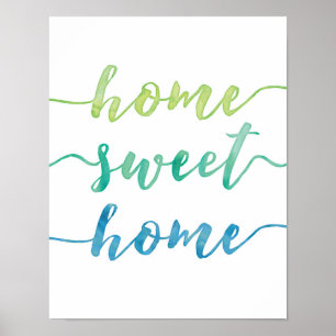 Home sweet home green and blue poster print