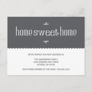 Home Sweet Home Grey Change of Address Announcement Postcard