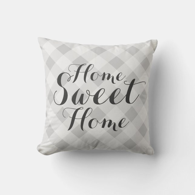 Home sweet home grey chequered throw pillow (Front)