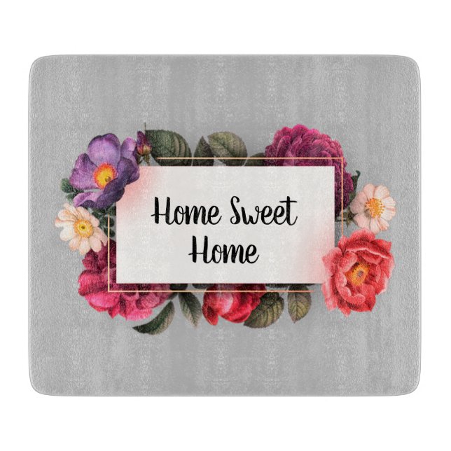 Home Sweet Home Grey Flower Frame Cutting Board (Front)
