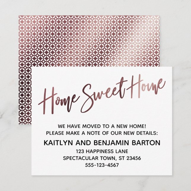Home Sweet Home Handwriting Rose Gold Pattern Card (Front/Back)