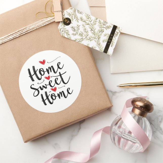 Home Sweet Home Handwritten Calligraphy Heart Classic Round Sticker (Gifting)