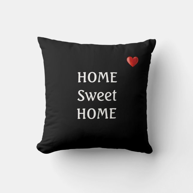 Home Sweet Home & Heart on Black Cushion (Front)