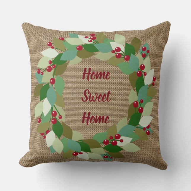Home Sweet Home | Holiday Faux Burlap Cushion (Front)