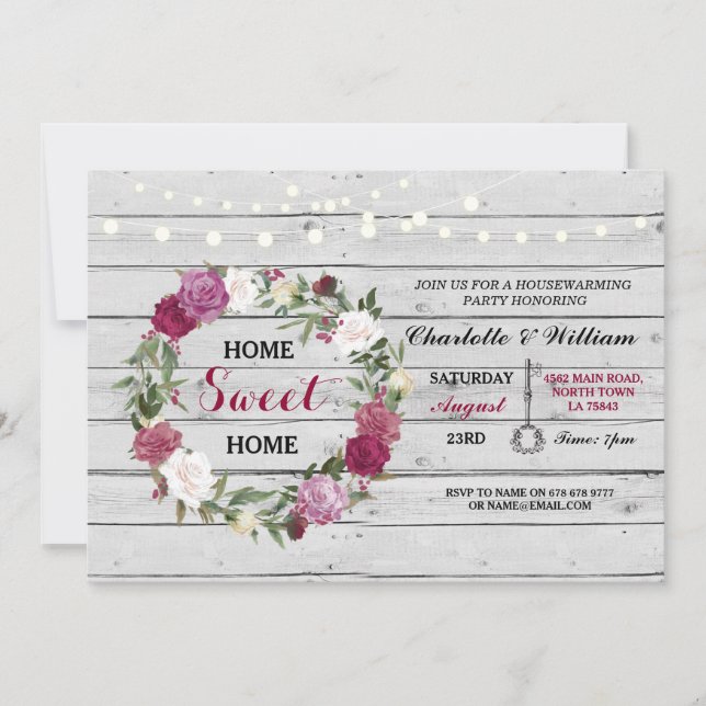 Home Sweet Home Housewarming Floral Rustic Invite (Front)