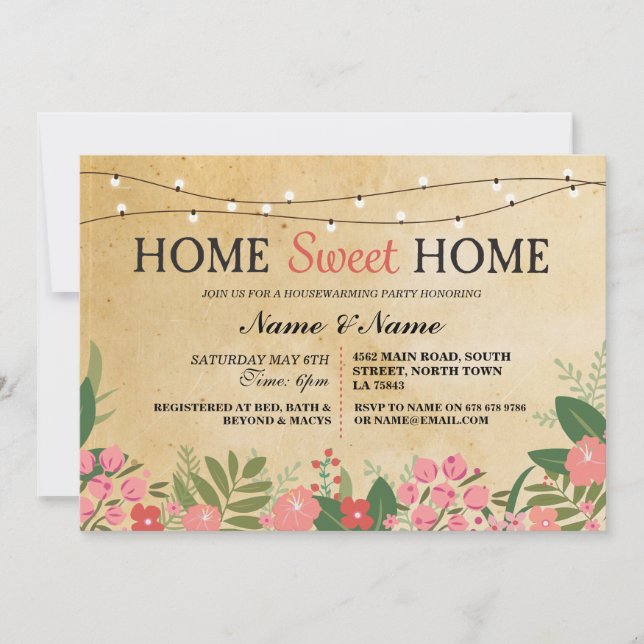 Home Sweet Home Housewarming Vintage Floral Invite (Front)