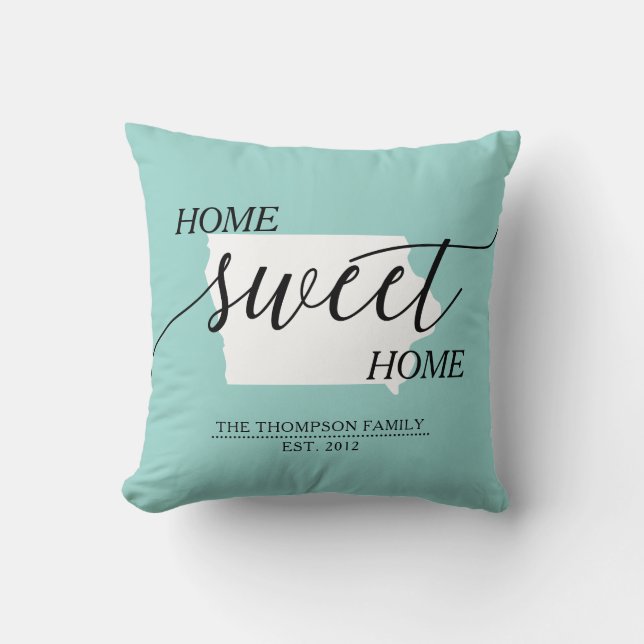Home Sweet Home IA State Family Name Throw Pillow (Front)