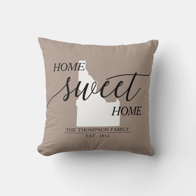 Home Sweet Home ID State Family Name Throw Pillow (Front)
