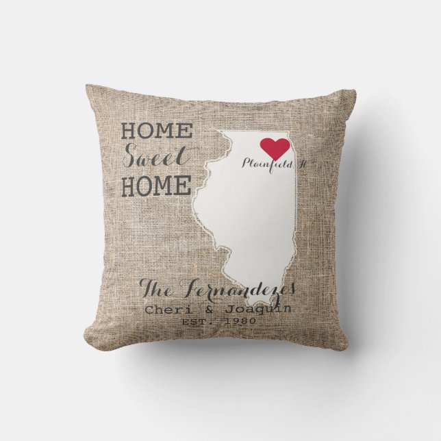 Home Sweet Home | Illinois Rustic Typography Cushion (Front)