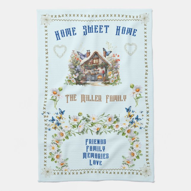 Home Sweet Home Kitchen Towel Blue Colourful (Vertical)