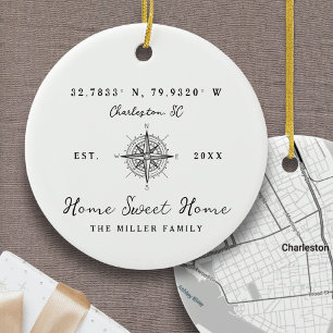 Home Sweet Home Latitude Longitude Personalized Ceramic Tree Decoration