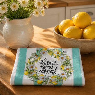Home Sweet Home Lemon Daisy Wreath Tea Towel
