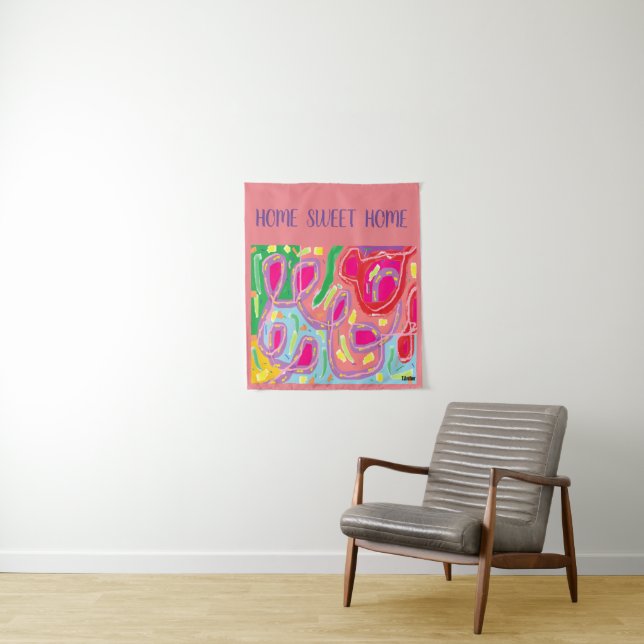 Home sweet Home logo soft pastels multi colours Tapestry (In Situ)