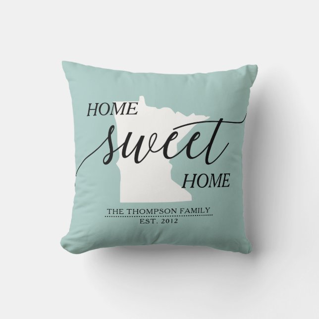 Home Sweet Home MN State Family Name Throw Pillow (Front)