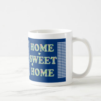 Home Sweet Home Mug: Primroses, Blue Check Gingham Coffee Mug