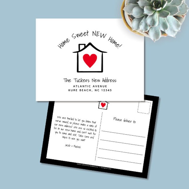 Home Sweet Home New Address Moving Announcement Postcard (Home Sweet New Home Heart in House Moving Announcement Post Card)