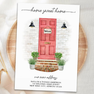 Home Sweet Home New Address Watercolor Red Door Announcement