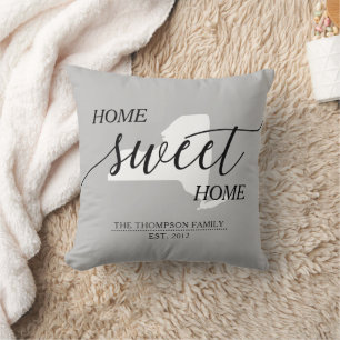 Home Sweet Home NY State Family Name Throw Pillow