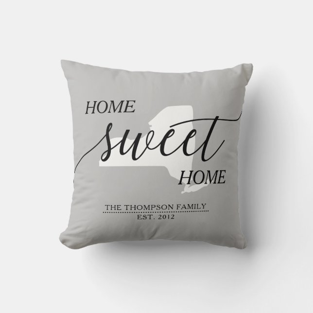 Home Sweet Home NY State Family Name Throw Pillow (Front)