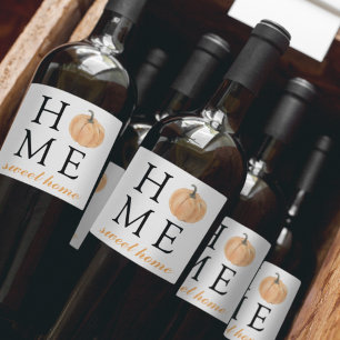 Home Sweet Home Orange Pumpkin Fall Season Wine Label