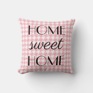 Home Sweet Home Pastel Pink Pepita Pattern Cushion