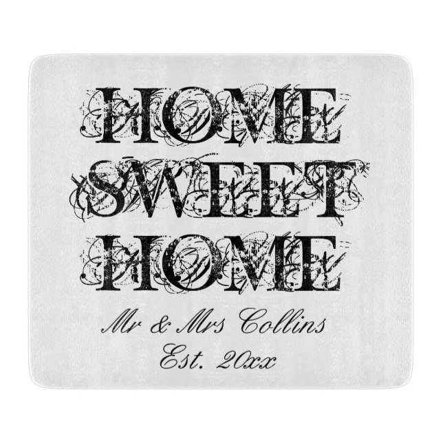 Home Sweet Home personalised glass cutting board (Front)