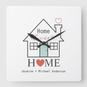 Home Sweet Home personalised Square Wall Clock