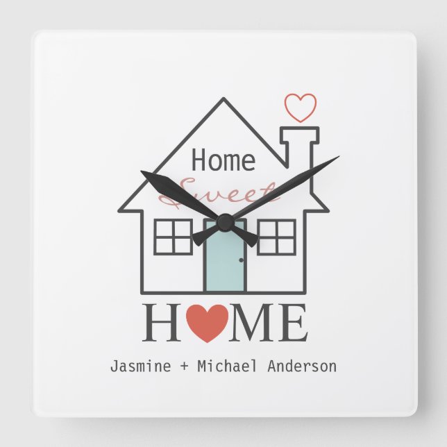 Home Sweet Home personalised Square Wall Clock (Front)