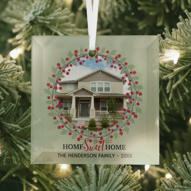 Home Sweet Home Photo Wreath Christmas Tree Glass Tree Decoration (Insitu)