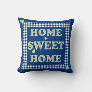 Home Sweet Home Pillow, Blue Mix'n'Match Patterns Cushion